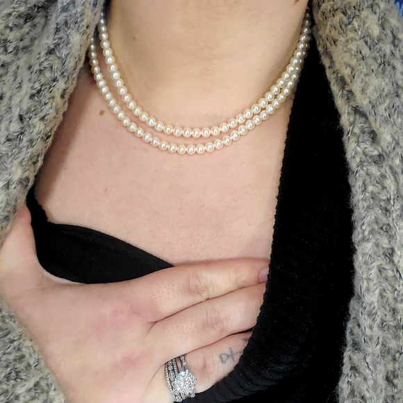 14k Gold Double Strand Vintage Pearl Necklace - Picture 6 of 7